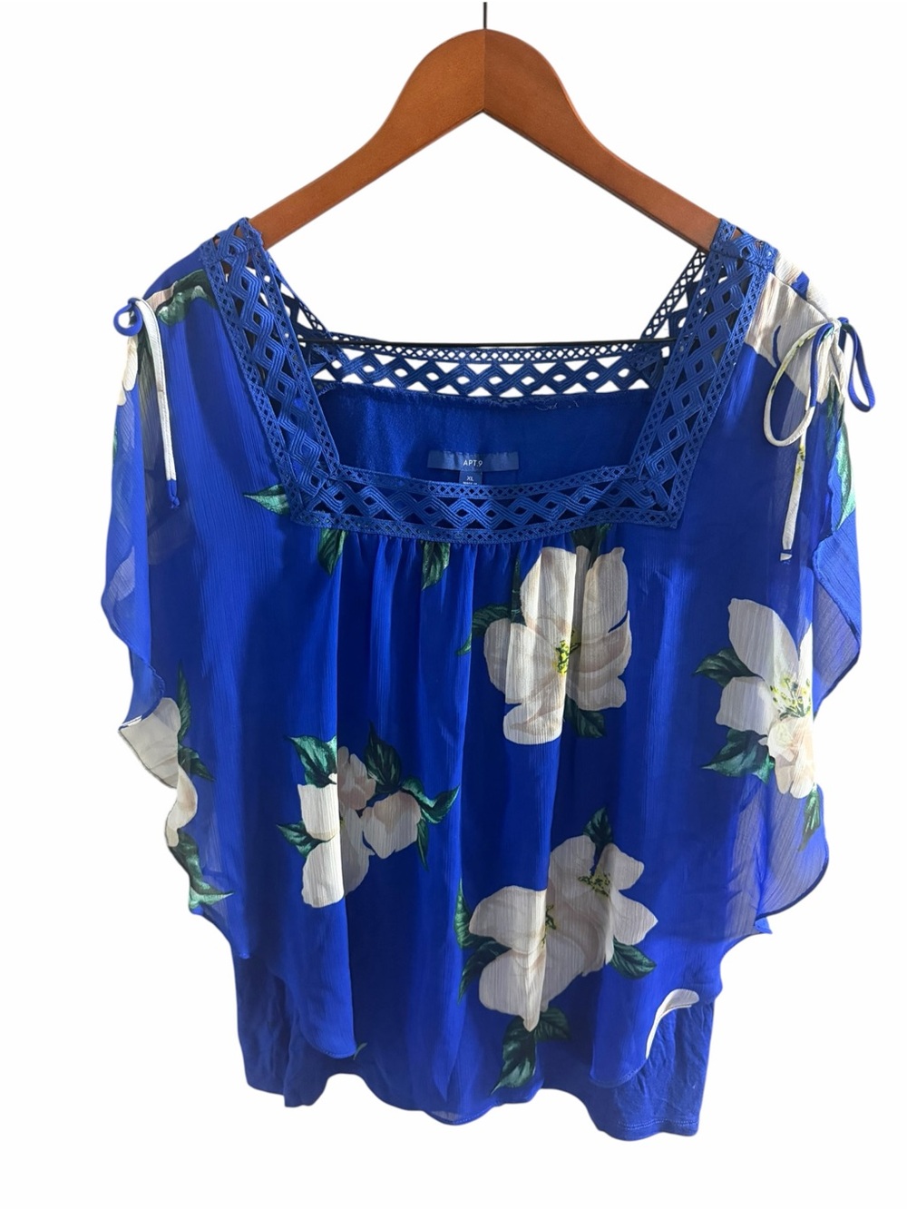 Apt. 9 Royal Blue Floral Crochet-Neck Blouse